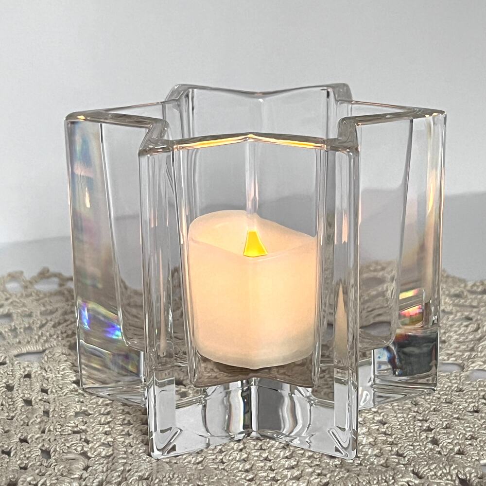 Italian Lead Crystal Star Votive Holder Vase 6-Point Star Royal Crystal Rock